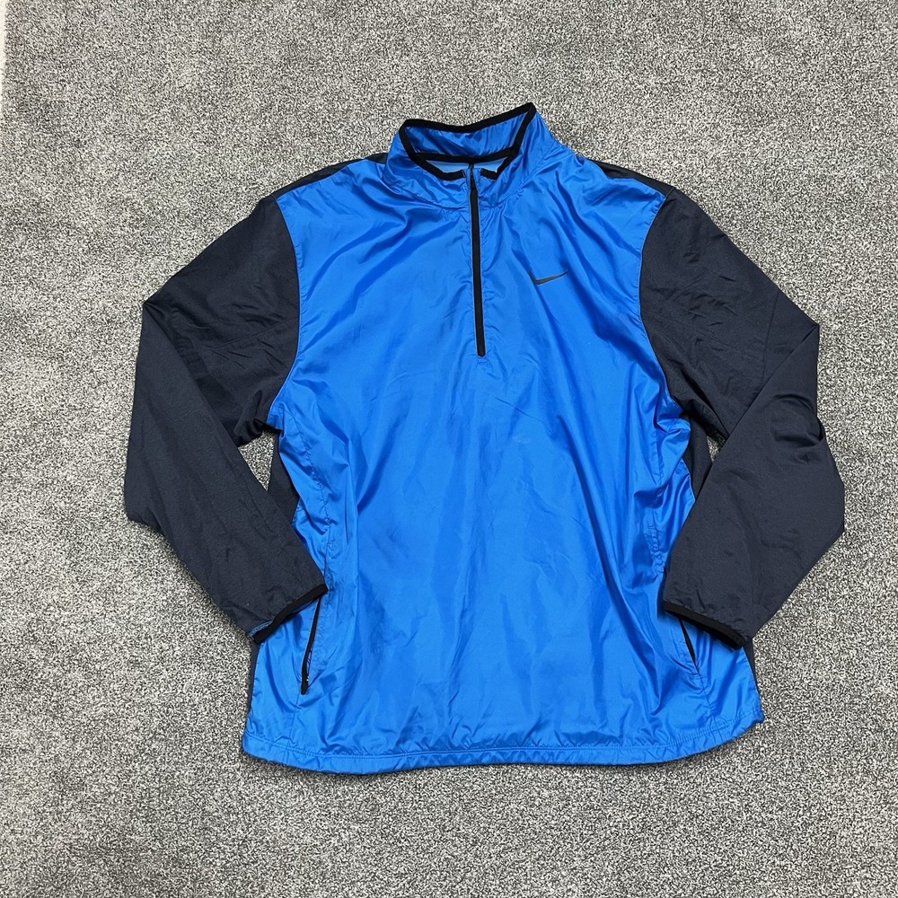 Nike Golf Jacket Mens XL Blue Black 1/4 Zip Windbreaker Pullover